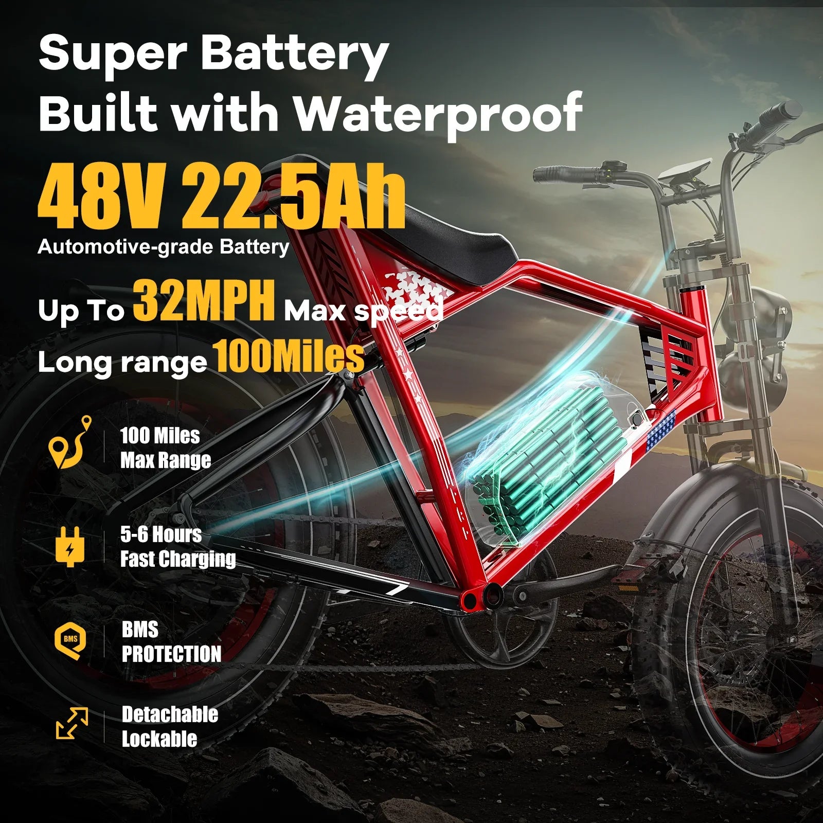 HARTY RE-LA01 Adult electric bike 750W City ebike removable Battery 48v22.5Ah 20 inches fat tire E-Mountain bike