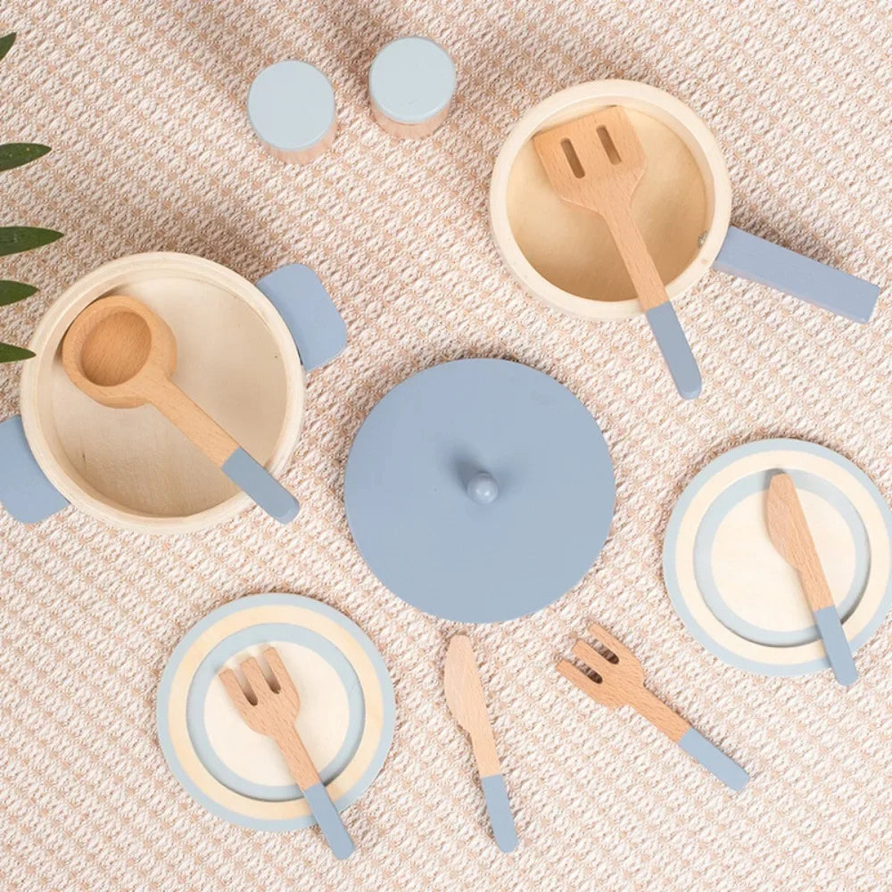 Wooden Mini Kitchen Toys Cookware Pot Pan Cook Pretend Play Educational House Toys For Children Simulation Kitchen Utensils Girl