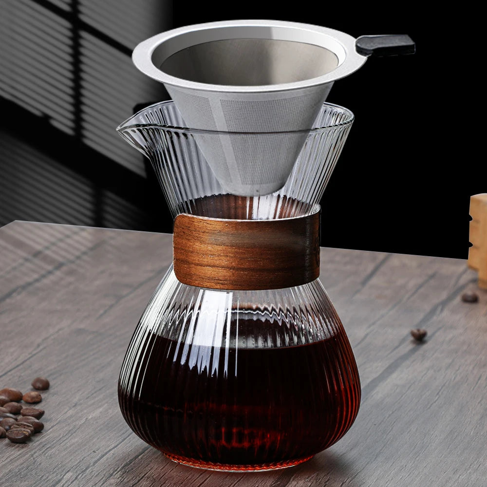 400ml Striped Glass Pot Pour-over Coffee Sharing Pot Simple Cold Drink Pot Coffee Utensils Tea Set Coffee Accessories