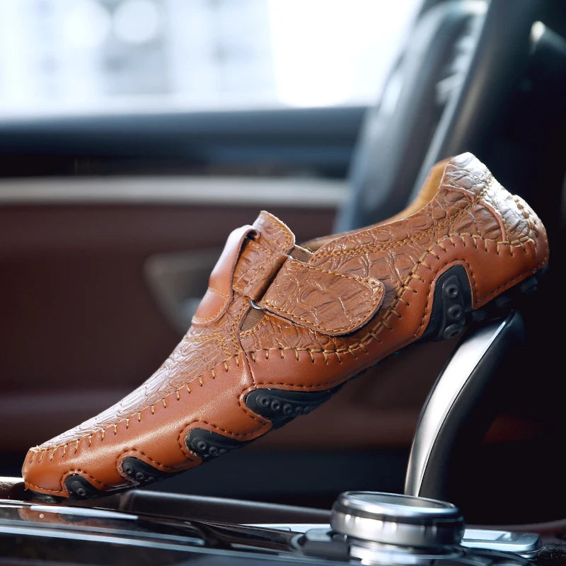 Premium Men's Handmade Croc-Embossed Loafers Comfortable Driving Shoes with Rubber Outsole & Arch Support for Daily Comfort