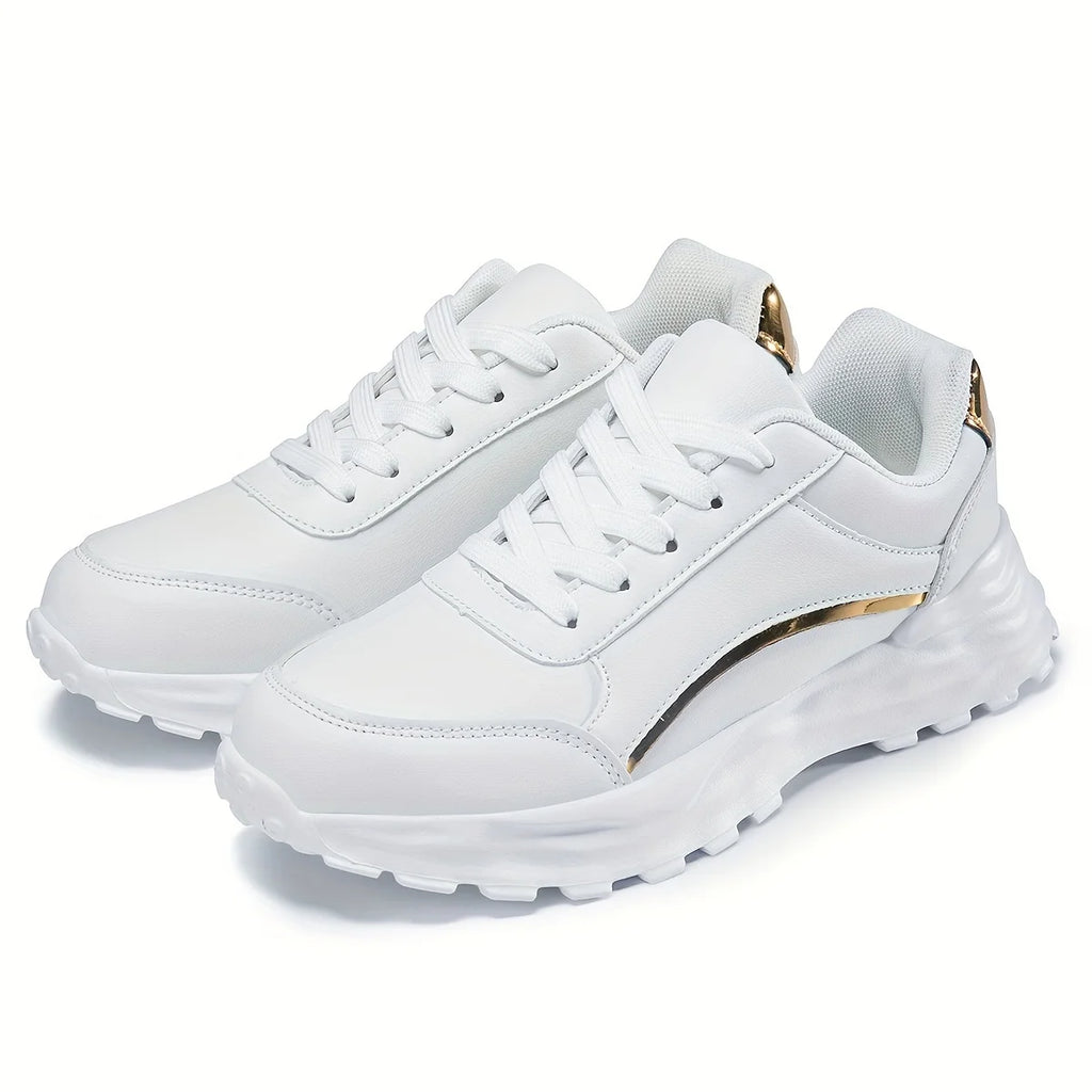 Women's Solid Color Casual Sneaker, Lace-up Lightweight Soft Sole Walking Shoes, Low-Top Comfortable Training Shoes