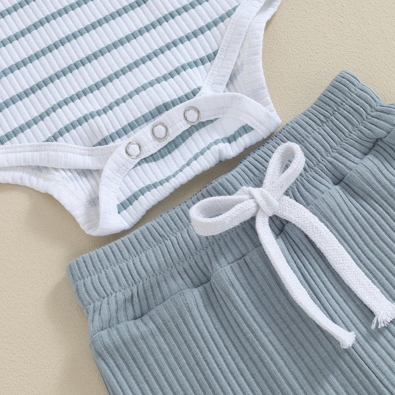 Baby 2 Piece Outfits Summer Striped Short Sleeve Romper and Elastic Shorts Set for Toddler Newborn Girl Boy