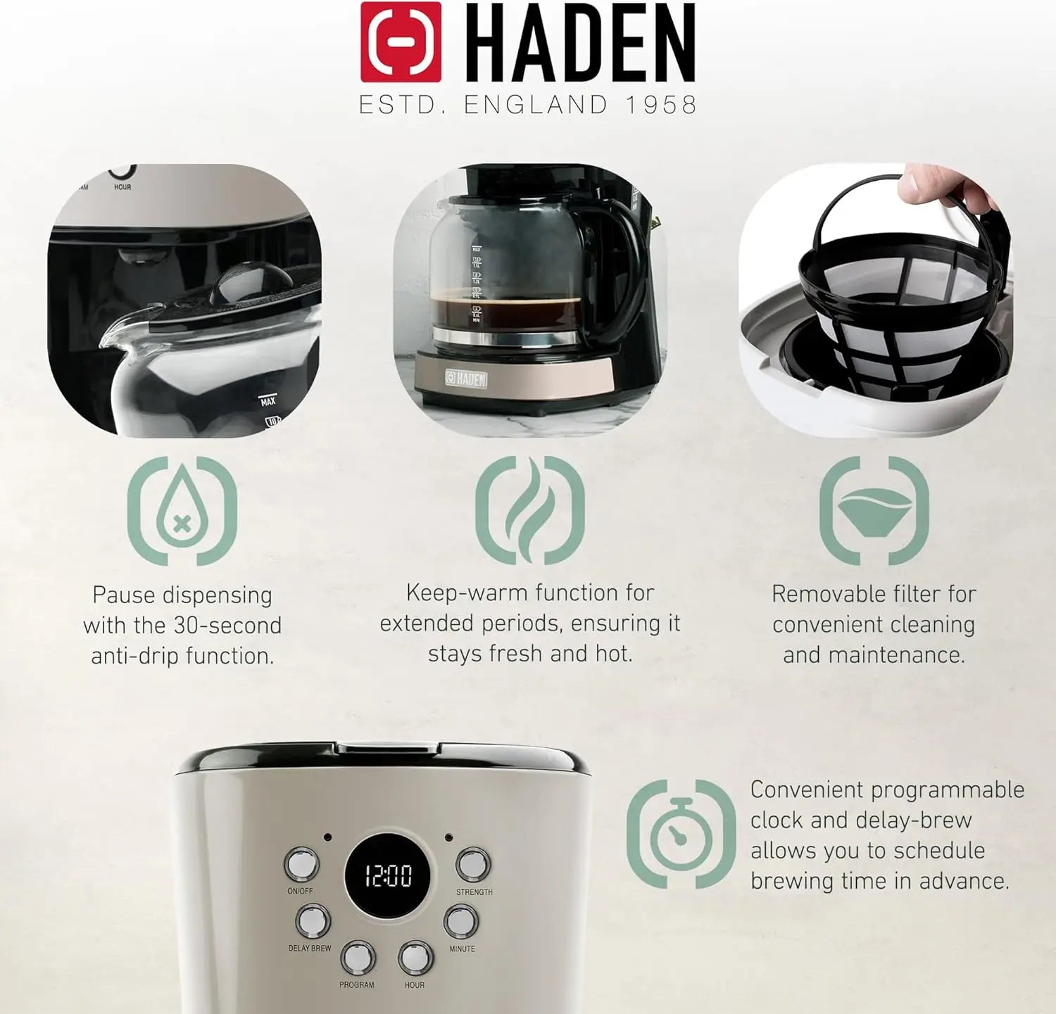 12-Cup Programmable Drip Coffee Maker with Stainless Steel Wide Slot Toaster Kitchen Bread Maker Coffee Brewing Device