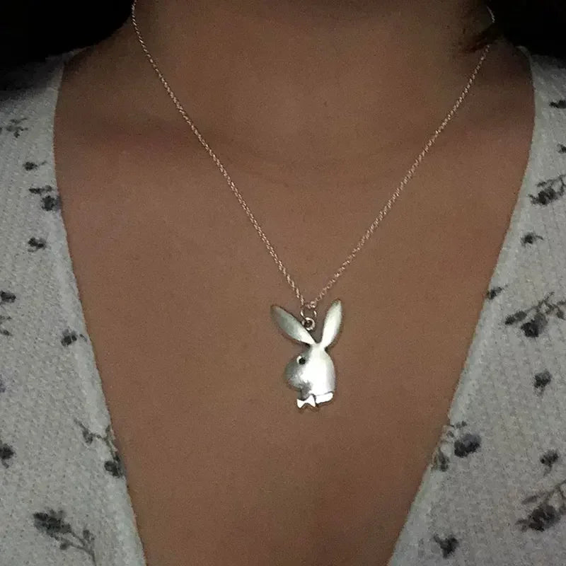 Kawaii Bunny Charm Pendant Necklace y2k Fashion Vintage Jewelry Statement Necklace
