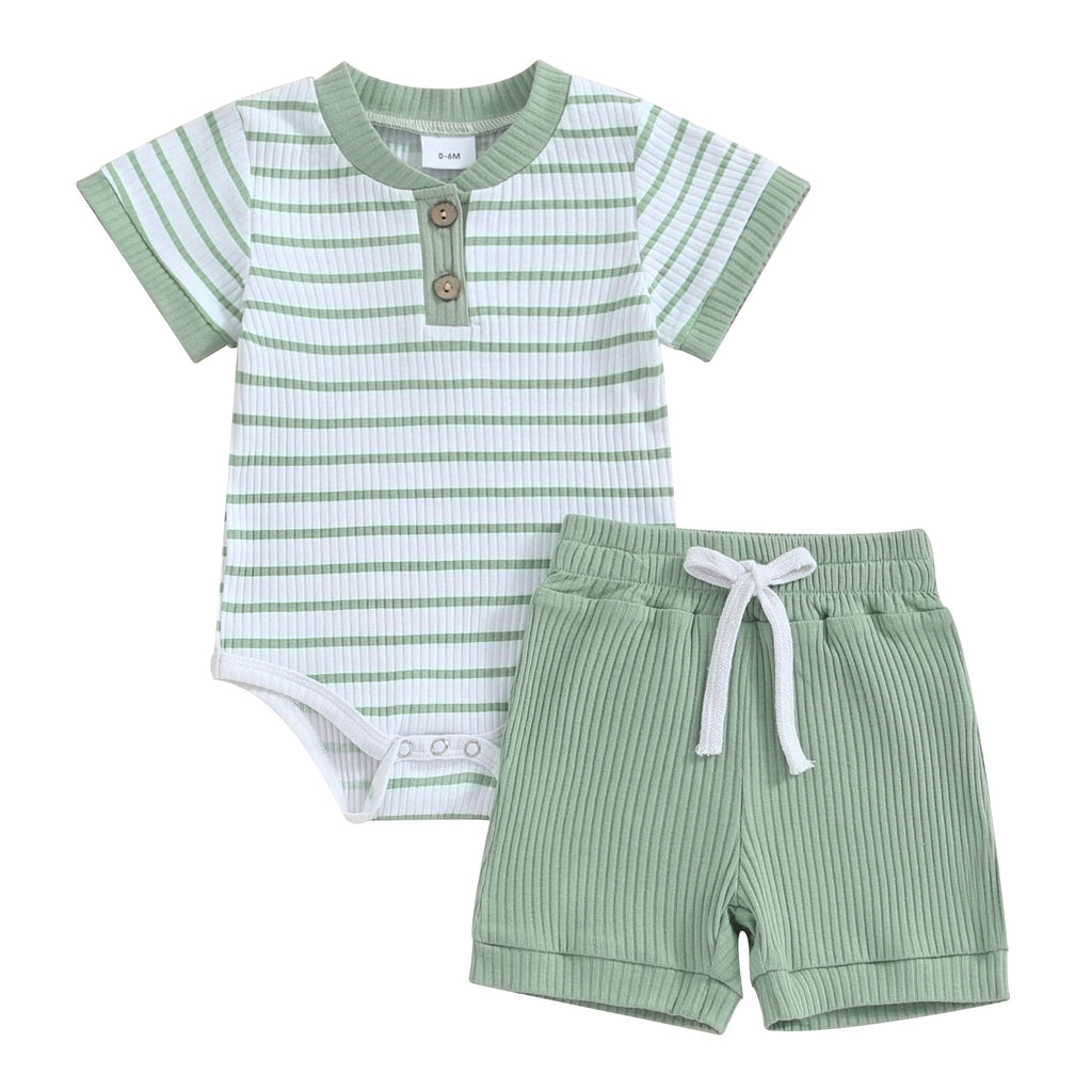 Baby 2 Piece Outfits Summer Striped Short Sleeve Romper and Elastic Shorts Set for Toddler Newborn Girl Boy