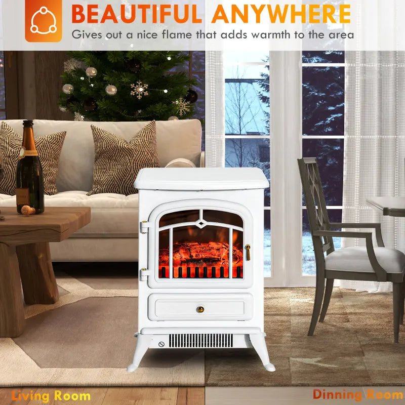 22 Electric Fireplace Heater, Freestanding Fire Place Stove with Realistic LED Flames and Logs, and Overheating Protection, 750W