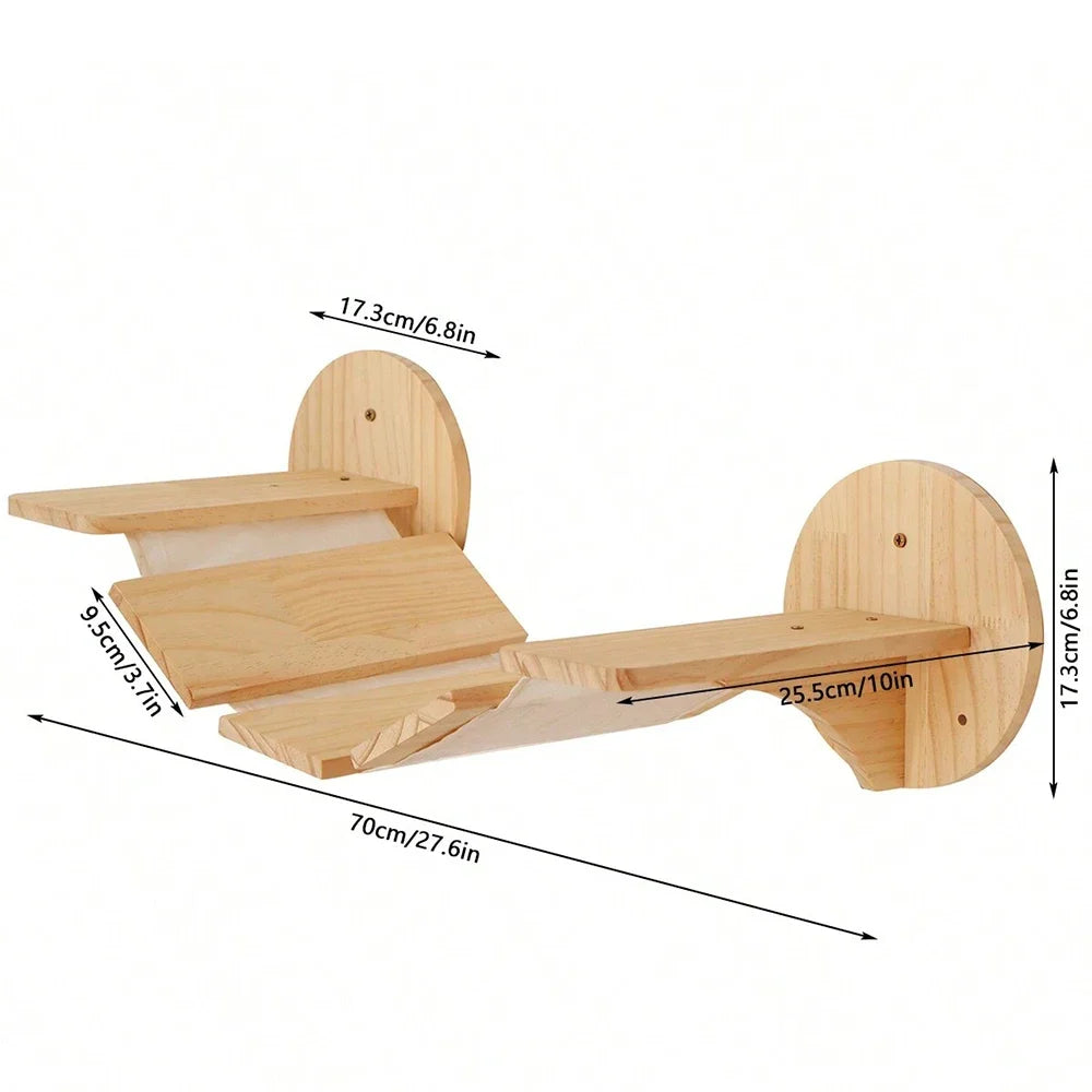 Wooden Cat Tree Tower Wall Mounted Cat Climbing Shelves Hammock Stairs House Cats Walk Playground Pet Furniture Accessories