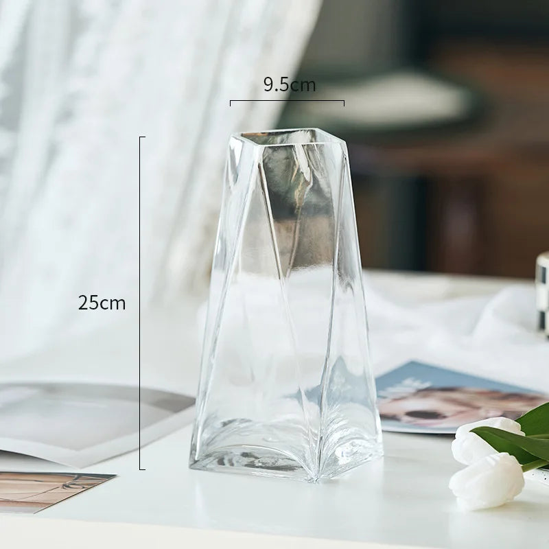 Modern Simple Transparent Geometric Three-dimensional Diamond Glass Vase Creative Living Room Water Culture Flower