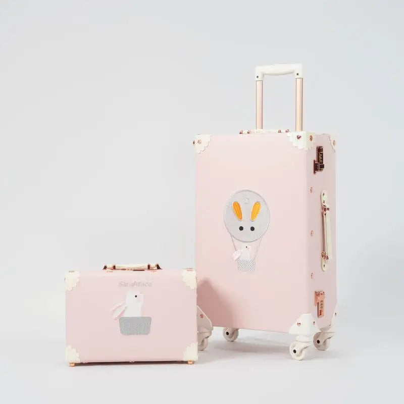 Vintage Style Luggage Carry On Trolley Suitcase With 360° Wheels For Women Men In Pink 20 22 24 26 Inch Cute Retro Travel Bag