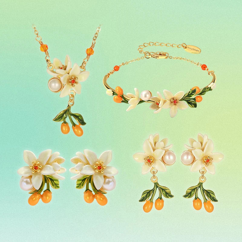 Juicy Grape Fine Jewery Set for Women 2024 New Trend Orange Blossom Jewery Accessory Original Design Birthday Christmas Gifts