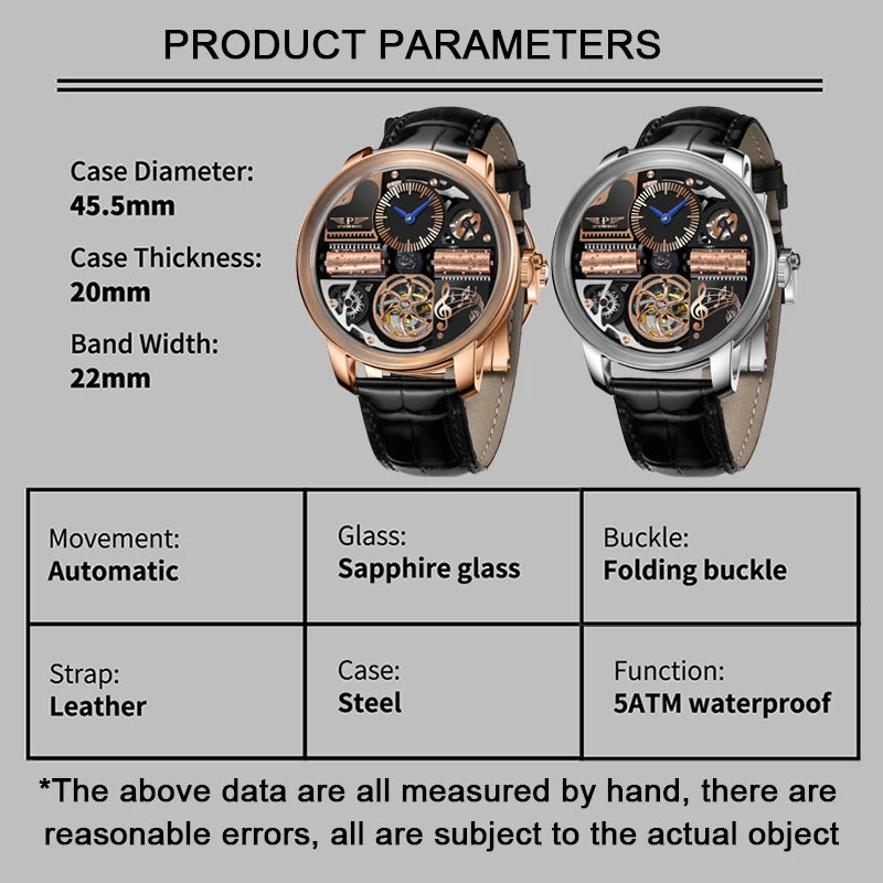 PINDU Watch New TOP Men Mechanical Watch Godfather Fashionable Classic Series Sapphire 45.5MM Wristwatches Men