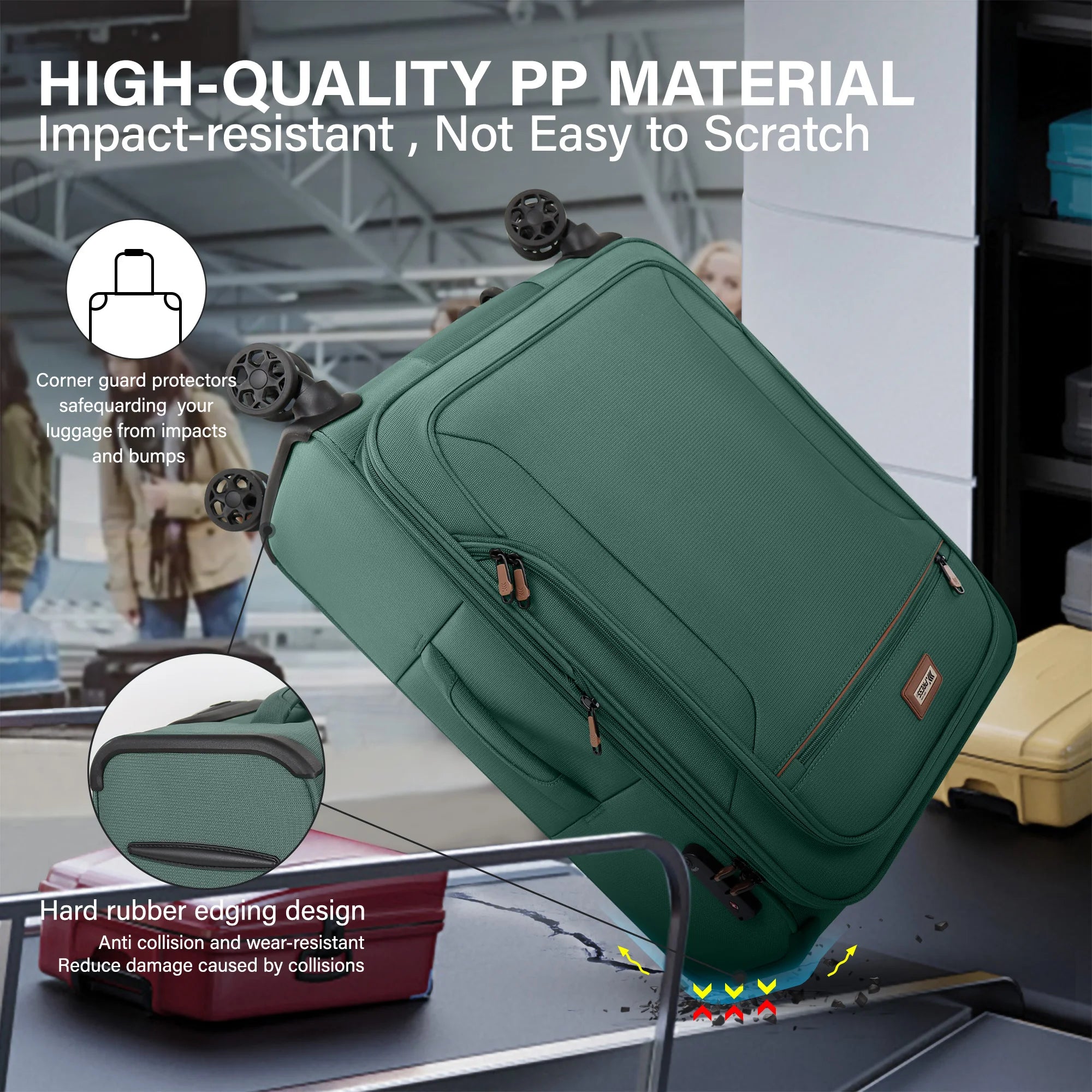 Softside Luggage Expandable Suitcase Upright Spinner Green Softshell Lightweight Luggage for Traveling & Business 20"/26"/28"