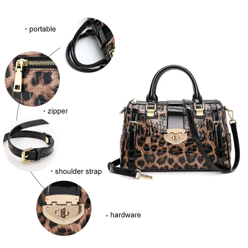 Aidrani  Fashionable original design women's handbag, luxurious leopard print Boston bag made of high-quality cowhide