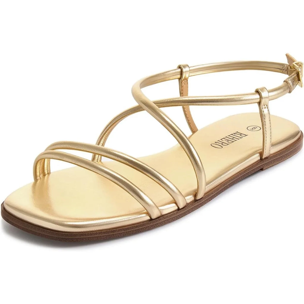 Women's Strappy Flat Sandals Summer Lace Up Open Toe Comfortable Slip-On Ankle Strap Sandals