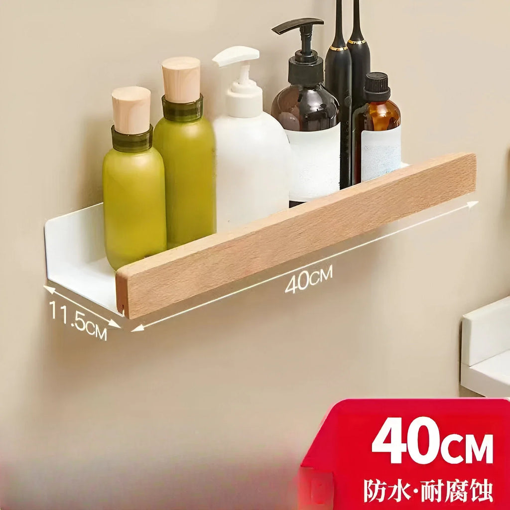 Beech wood bathroom storage rack wall mounted light luxury living room non perforated bathroom storage rack  bathroom shelf