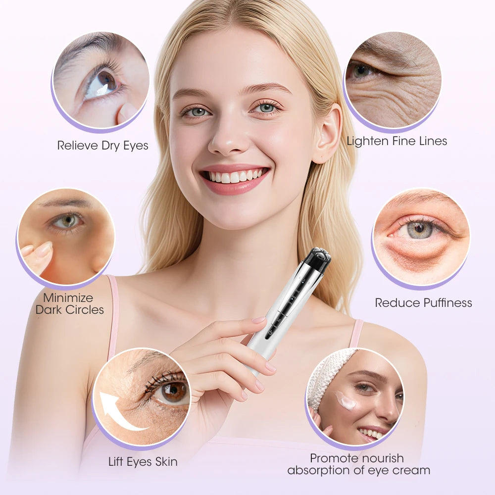 EMS Eye Beauty Device Heat Vibration Eye Massager Anti Dark Circle Remove Eye Bags Red Light Therapy Face Lift Wand Massage Pen