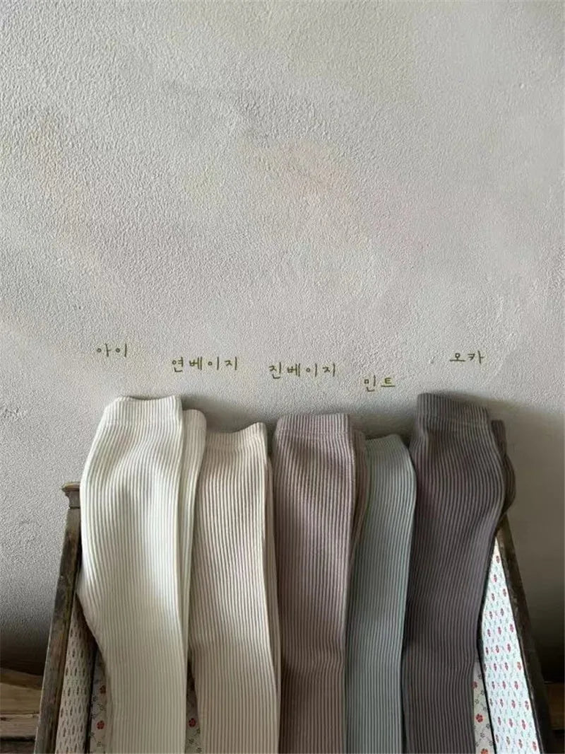 2024 New Baby Cotton Ribbed Leggings Solid Cotton Infant Stretch Pants Soft Comfortable Toddler Pants Kids Boys Girls Trousers