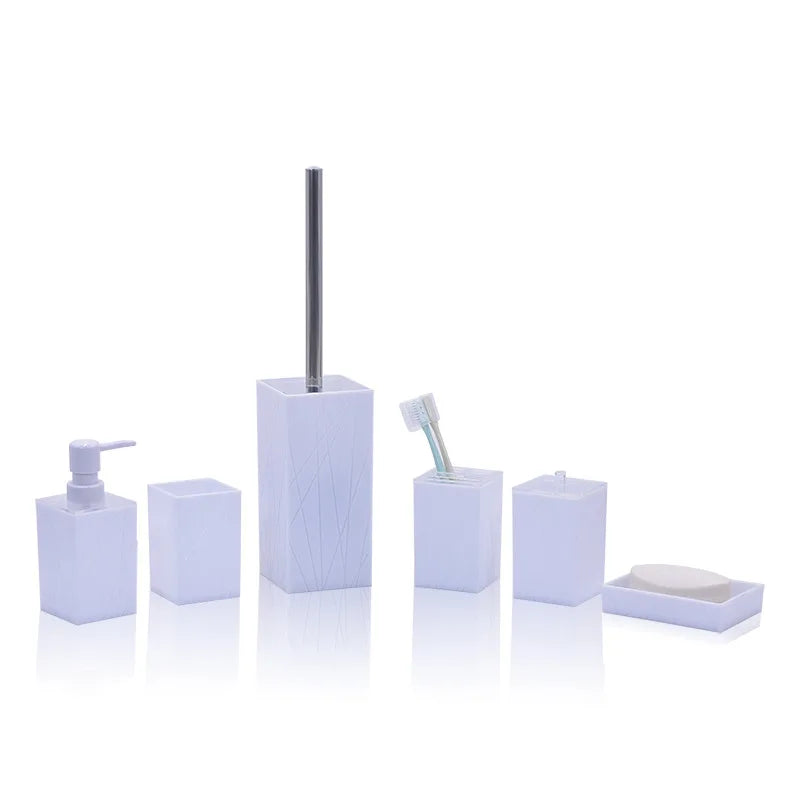 6 Pieces/Set Bathroom Soap Dispenser Bottle Dish Washroom Toothbrush Holder Cup Suit Lotion Rack Toilet Brush Garbage Can