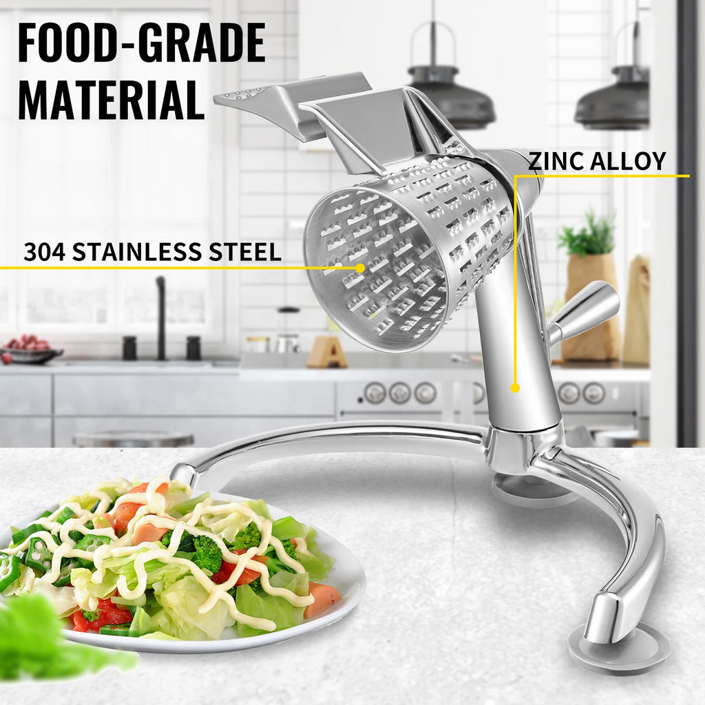 SucceBuy Rotary Cheese Grater w/ U-Shaped Base 2.5L Bowl Round Multifunctional Mandoline Slicer Vegetable Potato Kitchen Gadgets