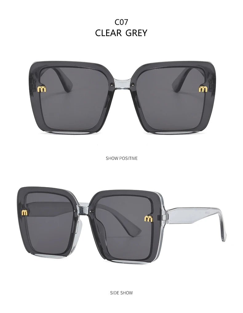 Brand Sunglasses Women's Square Classic Large Frame Fashion Men's Rectangular Letter Design Retro Sun Glasses UV400