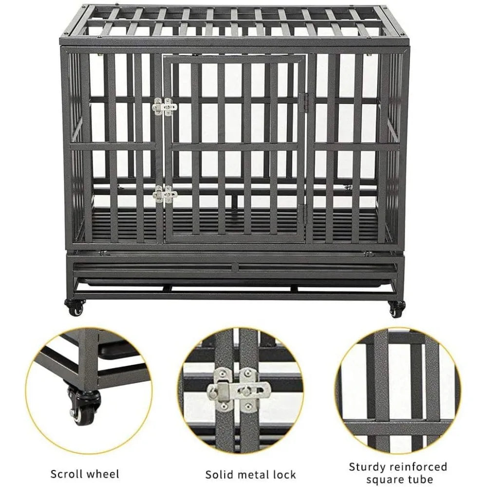 38 Inch Heavy Duty Dog Cage Metal Kennel and Crate for Large Dogs,Easy to Assemble Pet Playpen with Four Wheels,Black … …