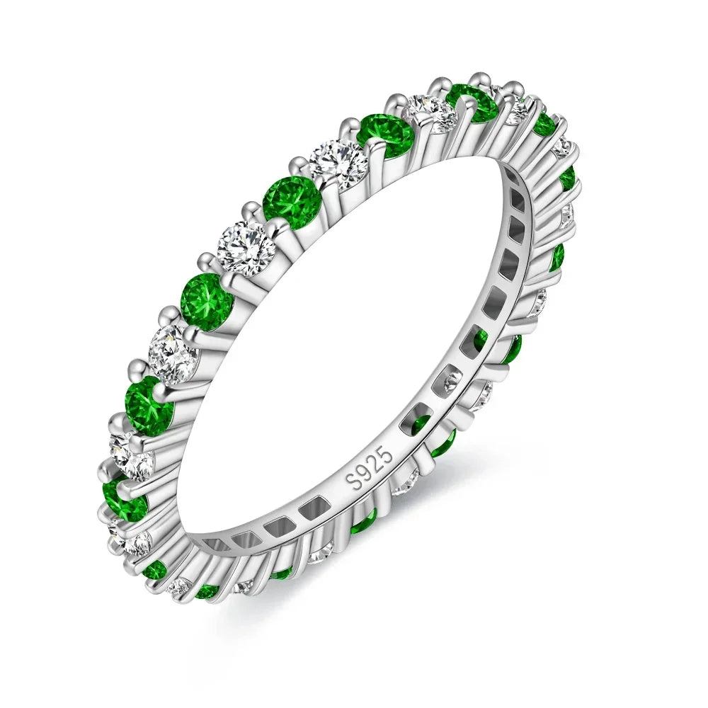 M-JAJA 2mm 925 Sterling Silver Rings for Women Emerald Sapphire Ruby Cubic Zircon 5A Gemstone Wedding Engagement Ring Jewelry