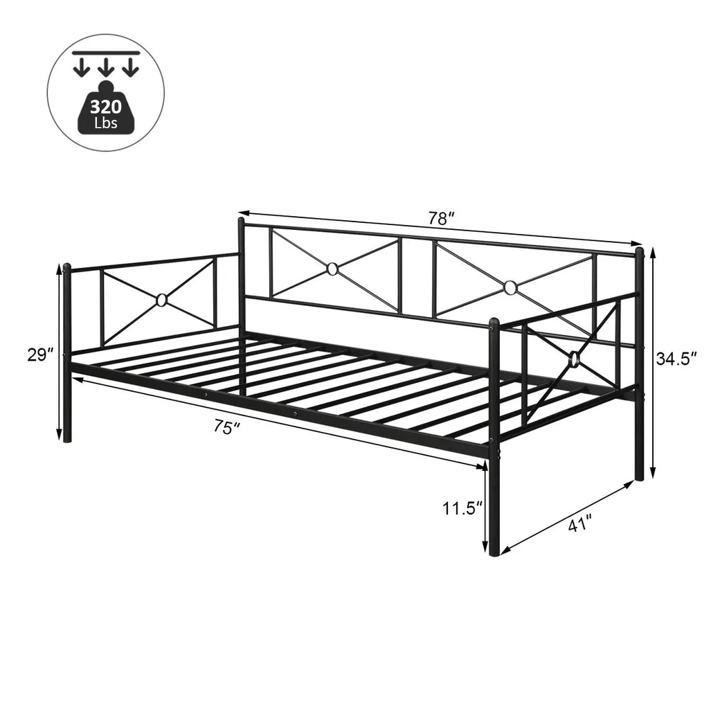 Metal Daybed Frame Twin Size Multifunctional Platform Bed Home Steel Slats