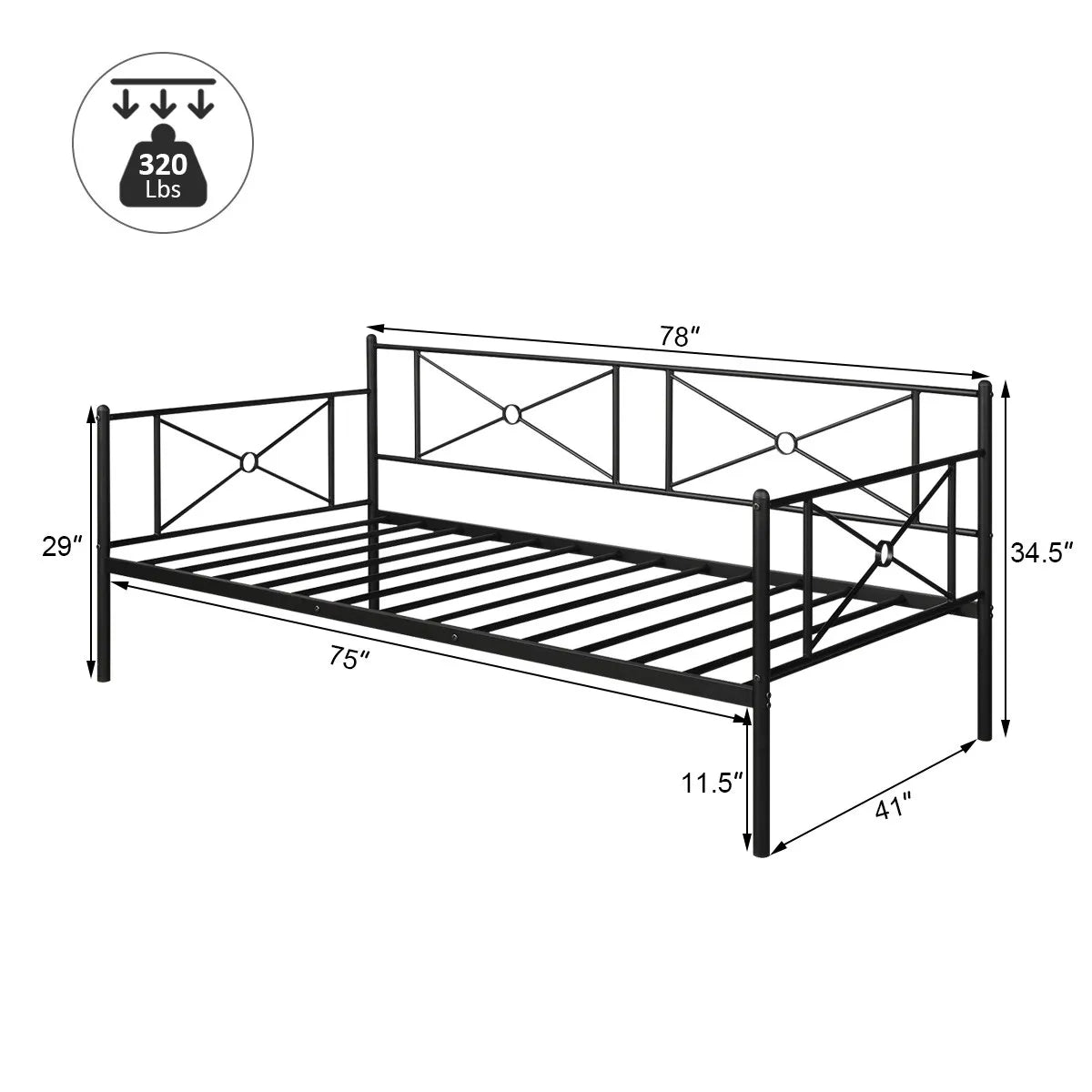 Metal Daybed Frame Twin Size Multifunctional Platform Bed Home Steel Slats