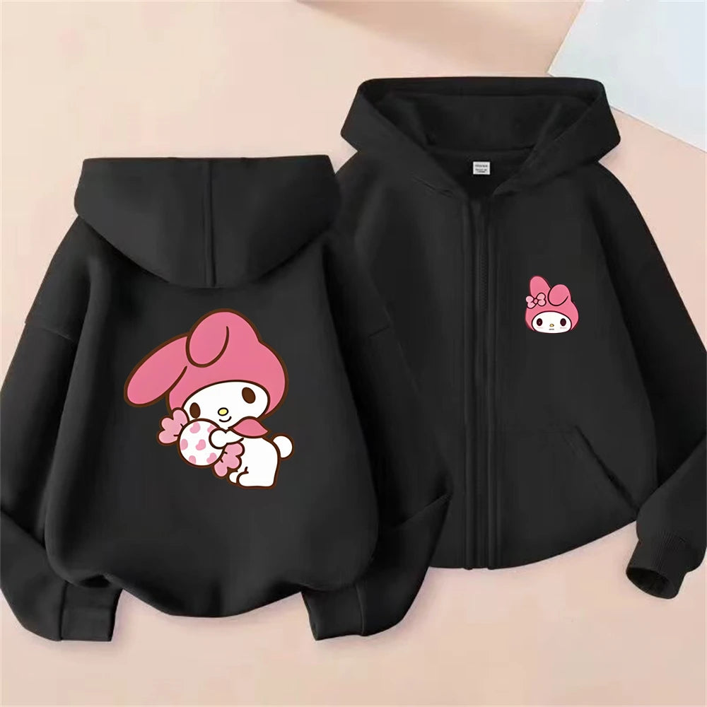 Children Zip Up Hoodie Tops Girl Boy Sweatshirt Kid 3-12 Year Zipper Hoody Coat Casual black Sweatshirts Sanrio pink Clothes