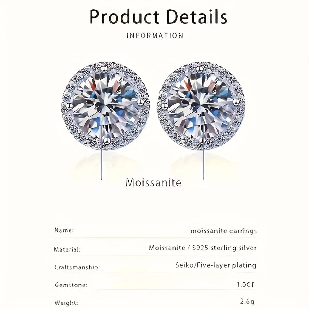 Real 0.5CT D Color All Moissanite Round Earrings For Women 925 Sterling Silver Sparkling Stud Earring Fine Jewelry Ships From US