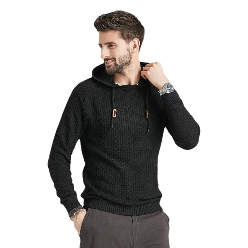 European and American Fashion Men's Hooded Long Sleeved Pullover Knitted Sweater for Spring and Autumn New Base Casual Sweater