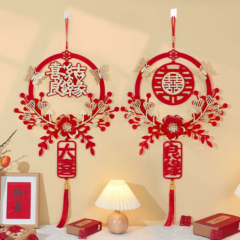Chinese Traditional Wedding Decoration Chinese Wedding Wall Hanging Decor Double Happiness Marriage Supplies Home Decor