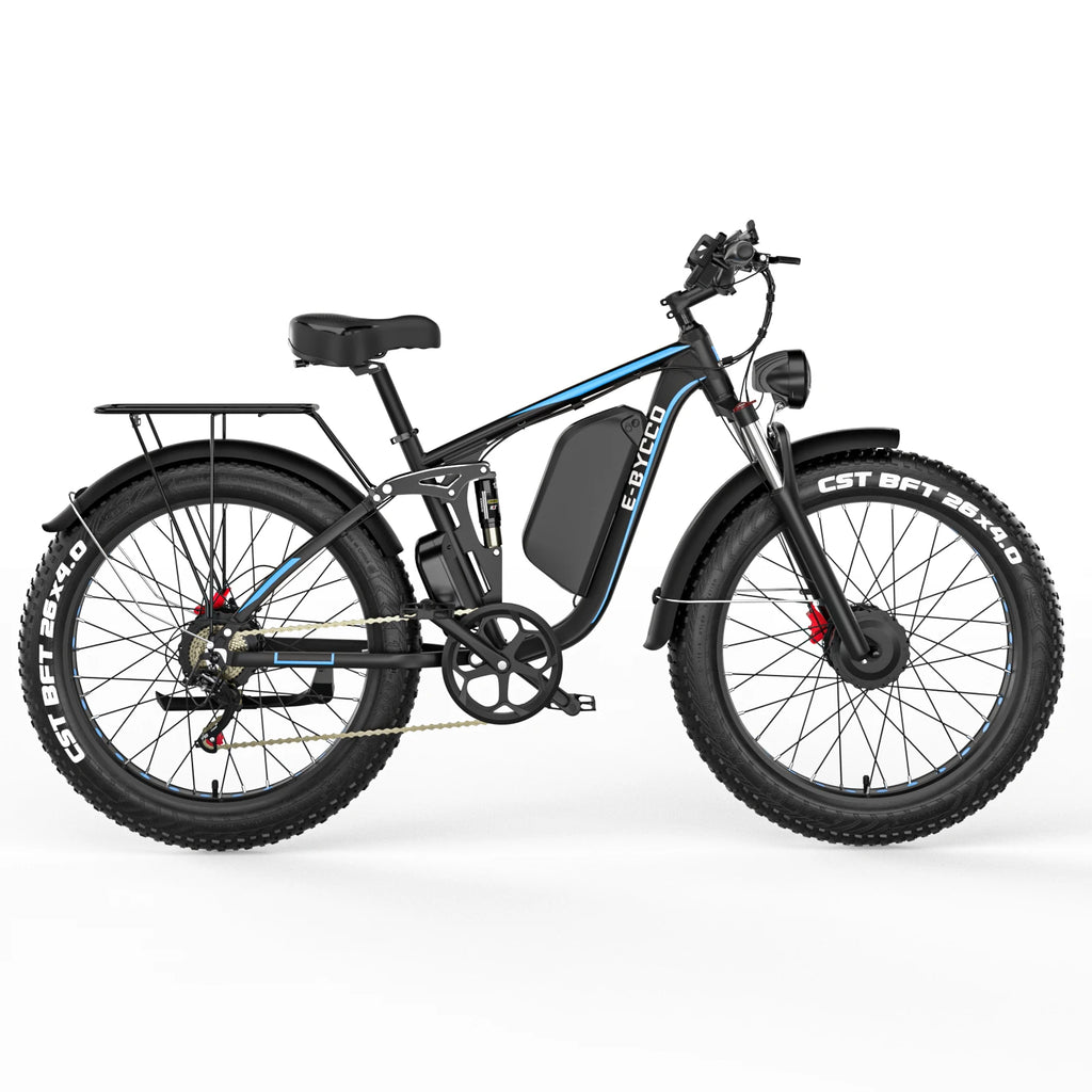 E-BYCCO  5000W Peak/4000W Dual Motor Electric Bike , Up to 45MPH Speed E-Bike,100-Mile Range, IP65 Waterproof, 52V 32Ah Remova