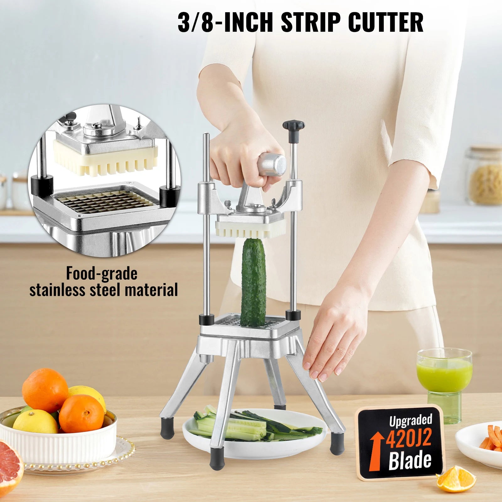 SucceBuy 3/8 1/4 Inch Manual Fruit Vegetable Dicer Cutter Commercial Food Cutter Stainless Steel Slicer for Restaurant Kitchen