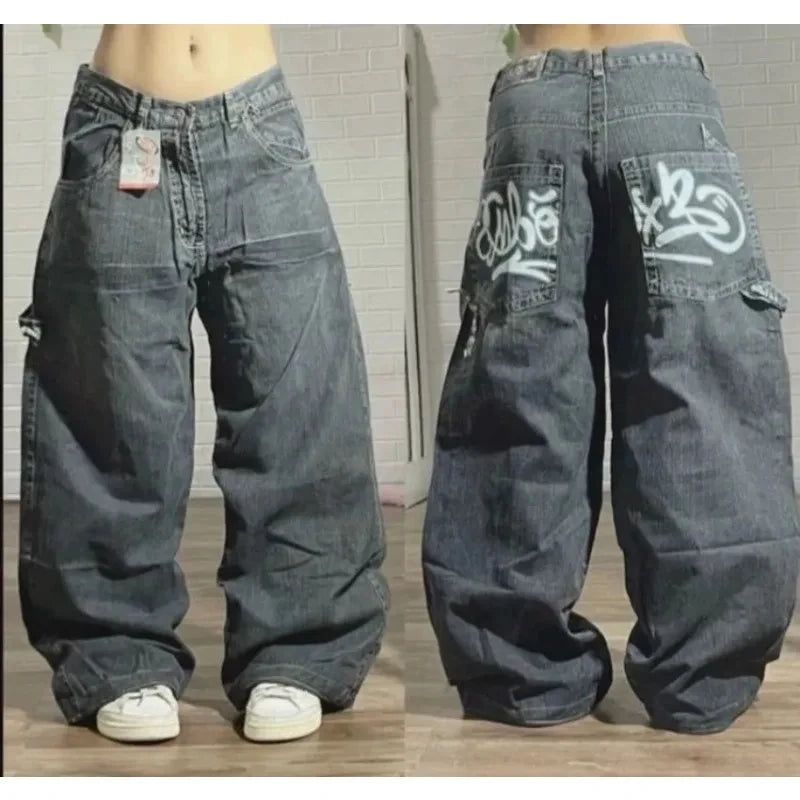 American Vntage Washing Make Old Rivets and Holes Jeans Women Y2K Street Straight Tube Baggy Slim Wide Legs and Long Pants Tide