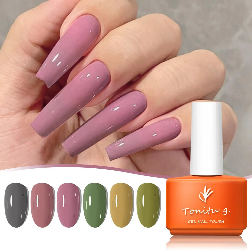 Gel Nail Polish Set 6 Colors, Glitter Golden, Silvery, Macaron, Red, Gel Set, Soak Off UV/LED,  for Salon Manicure and Home DIY