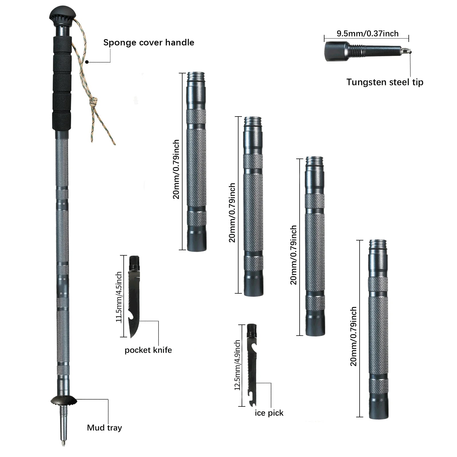 Hiking Poles Multifunctional Outdoor Hiking Camping Ultralight Tactical Set Telescopic Hiking Climbing Trekking Poles
