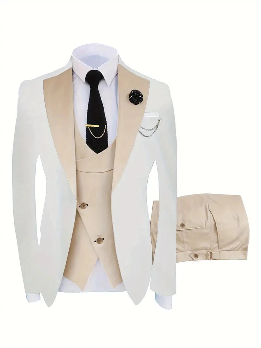 Fashion Men's Suits 3 Piece Groom Bestmen Slim Fit Wedding Prom Party Tuxedo Elegant Formal Events Dress Suit (Blazer+Vest+Pant)