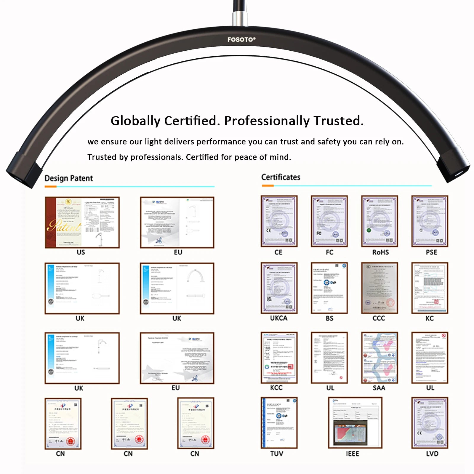 Fosoto FT-Y9 28inch Gold Lamp LED Half-Moon Shaped Light Led Video Lash Light With Floor Stand For Beauty Eyelash Tattoo Makeup