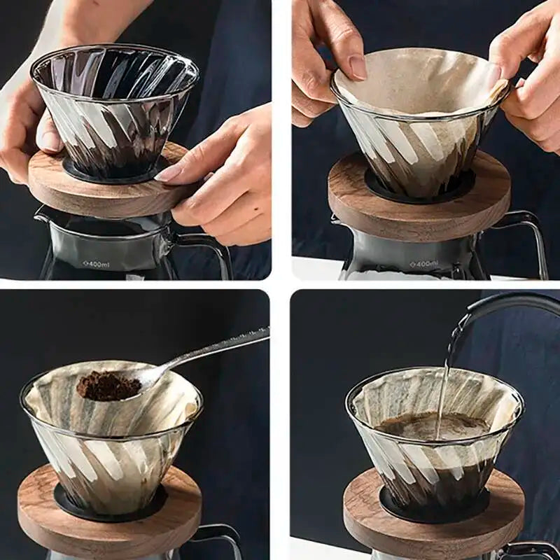 400/600ml Coffee Pot with Dripper Pour Over Coffee Maker Diamond Shaped Glass Coffee Pot Hand Drip Sharing Pot Filter Funnel