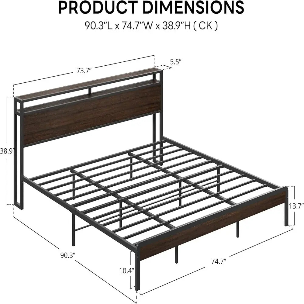 LIKIMIO California King Bed Frame with Headboard, Dark Wood Camas California King with Strong Supports, Sturdy, Noise-Free
