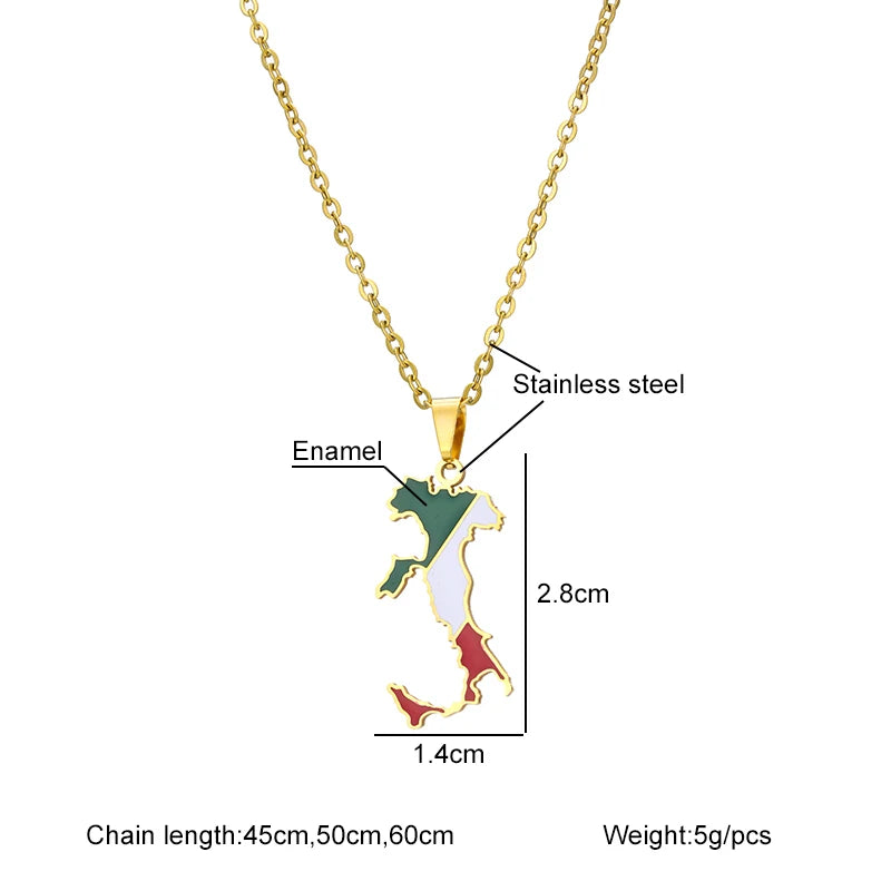 Stainless Steel Italy Map Flag Pendant Necklace Gold Silver Color Men Women Ethnic Map Jewelry Patriotic Gift