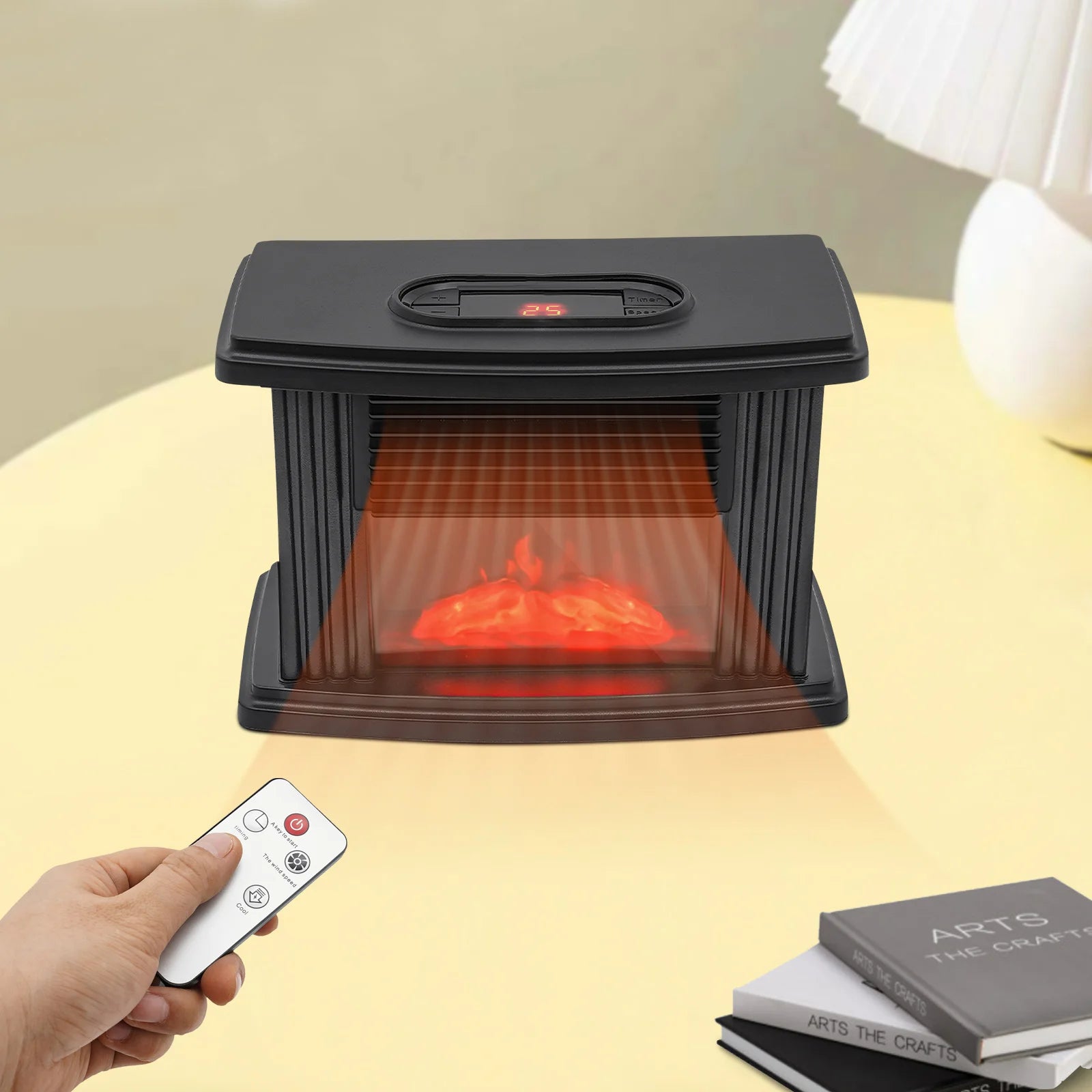 Electric Fireplace Heater 1000W 107.63FT² Applicable Area 3D Simulated Flame 3 Gears Speed 1-8H Timer 15-32°C Adjustment