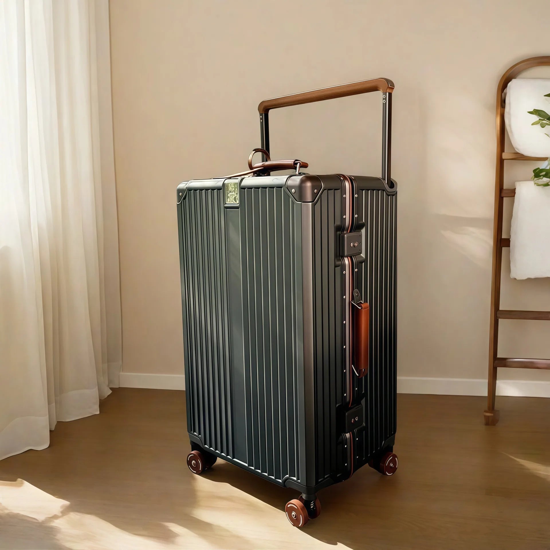 Wide Handlebar Rolling Luggage Large Capacity Travel Aluminum Frame Trolley Suitcase with Colorful Silent Spinner Wheel TSA Lock