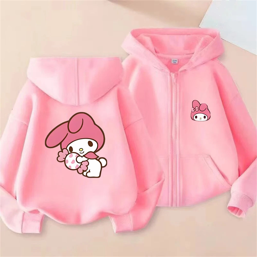 Children Zip Up Hoodie Tops Girl Boy Sweatshirt Kid 3-12 Year Zipper Hoody Coat Casual black Sweatshirts Sanrio pink Clothes