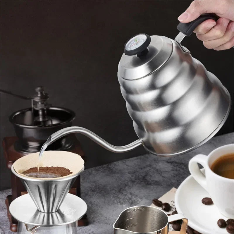 1.2L 1L Coffee Drip Kettle Pot with Thermometer Pour Over Coffee Tea Pot Stainless Steel Drip Kettle For Home Office Cafetera