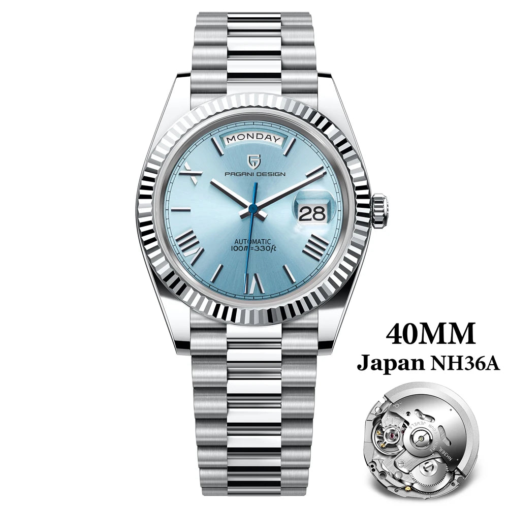 PAGANI DESIGN 2025 New Gold Green 40MM Date Week Men's Watches Automatic Watch Men AR Sapphire Glass NH36A Mechanical Wristwatch