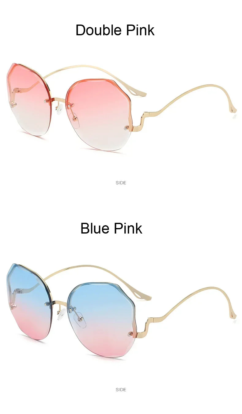 Female Ins Popular Sunglasses Luxury Frameless Ocean Lens Large Sun Glasses Goggles Fashion Travel UV400 Eyewear for Women Men
