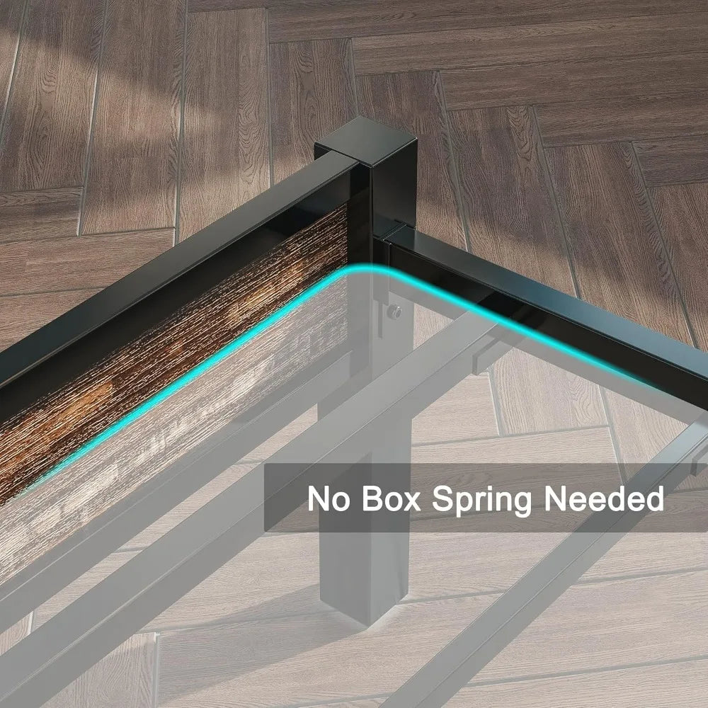 likimio california king bed frame wtih headboard, easy assembly, noise-free, no box spring needed, heavy strong metal support fr