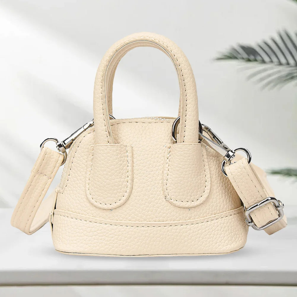 Shoulder Bag for Women Mini Shell Handbag PU Leather with Zipper Top Handle Bag Solid Color Clutch Purse for Work Travel